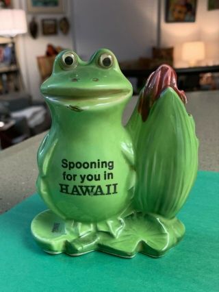 Vintage Hawaii Frog Spoon Holder - " Spooning For You In Hawaii "