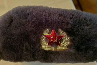 Russian Vintage Ussr Military Winter Cossack Hat With Badge,  Arctic Version.