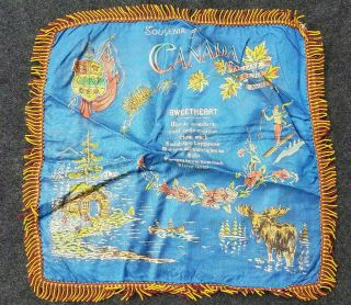 Vintage Satin Souvenir Pillow Cover Case Canada Land Of The Maple Sweetheart