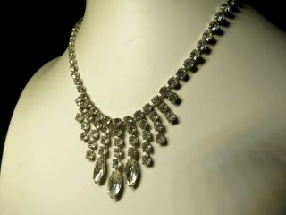 Vtg Signed Jay Flex Sterling Silver Clear Rhinestones Necklace 15,  5  Perfect