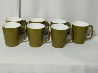 Set Of 7 Vintage Centura By Corning Coffee Mugs Cups D Handles Avocado Green