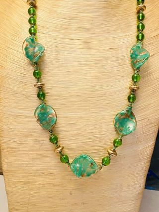 VTG Venetian Murano Glass Necklace Italy Beaded Art Deco Gold Foil End Of Day 3