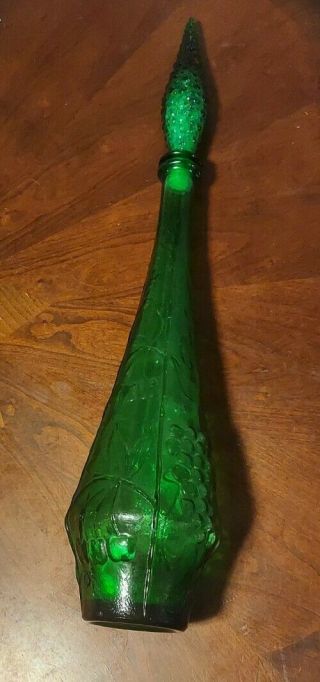 Vtg 22 1/2 " Tall Green Glass Bottle Wine Decanter W/stopper & Lid