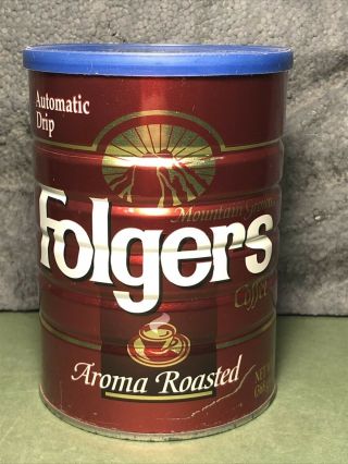 Vtg Folgers | 13 Oz | Metal Coffee Can | Aroma Roasted | Lebowski Type | Empty