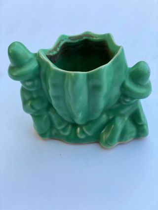 Vintage Green Flower Pot 2 Men W/sombreros Cactus Art Pottery Small Flower Pot