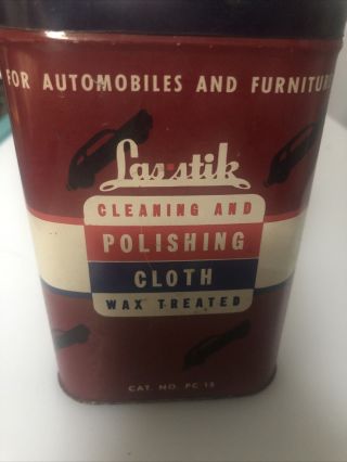Vintage Las Stik Polishing Cloth Tin Can,  Furniture And Automotive Advertising