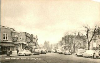 Vintage Postcard Hightstown Jersey " Main Street " Snowing Drugs Ice Cream