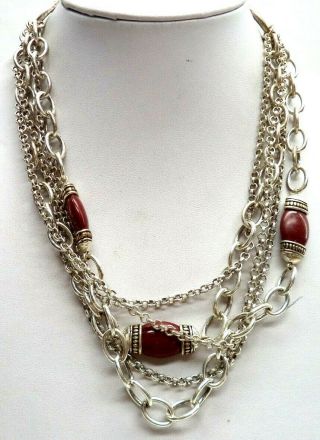 Stunning Vintage Estate Signed Avon Silver Tone Red Bead 18 " Necklace 6484s