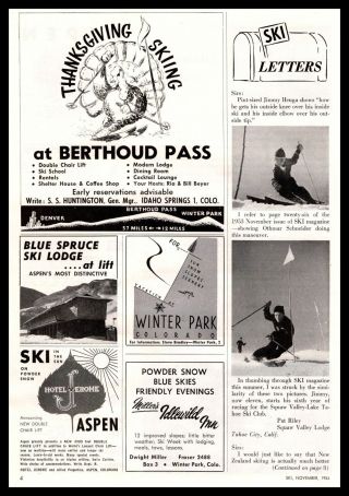 1954 Thanksgiving Skiing Berthoud Pass Idaho Springs Colorado Vintage Print Ad