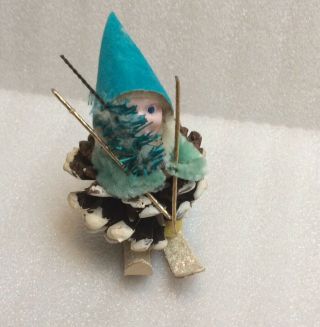Vintage Pinecone Chenille Elf Gnome Cardboard Pipe Cleaner Skis Tree Christmas