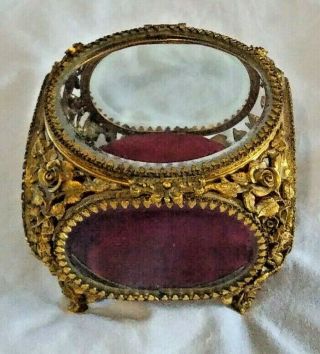Vintage Matson Gold Filigree Beveled Glass Casket Jewelry Box 5 
