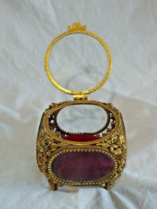 Vintage Matson Gold Filigree Beveled Glass Casket Jewelry Box 5 