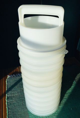 Vintage Tupperware Hamburger Press,  With 10 4 " Keepers And Lid 884