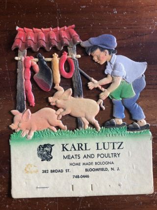 Vintage Embossed German Diecut Calendar Top Die Cut Karl Lutz Meat Bloomfield Nj