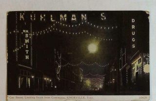 Gay Street At Night Kuhlman Drugs Knoxville Tennessee Tn Postcard Vintage 1910 A