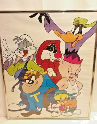 Vintage Warner Bros Looney Tunes Poster 1993 Framed 20x16