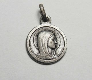 Vtg Sterling Silver Religious Catholic Virgin Mary Medal 2 Sides Bracelet Charm