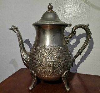 Vintage Authentic Moroccan Handcrafte Brass Silver Teapot Silver Plated Handmade