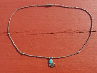 Vintage Liquid Silver / Turquoise & Silver Bear Claw Necklace