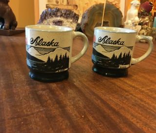 Set Of Two (2) Vintage Alaska Mugs A.  C.  E.  83 3 3/4 " Tall Euc Mountains Sunset