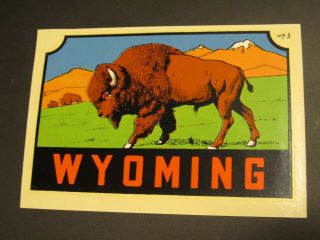 1950s Vintage Wyoming Decal Bison State Travel Souvenir Luggage Window