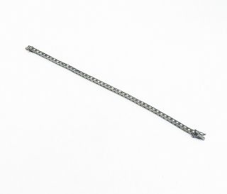 925 Sterling Silver - Vintage Marcasite Decorated Square Chain Bracelet - Bt1405