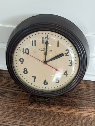Vintage Telechron Electric Wall Clock 1h1308 - Needs Cord Repair - Bakelite