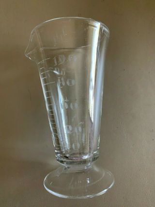 Vintage Etched Footed Beaker Measuring Cup Glass Thick Clear Pedestal