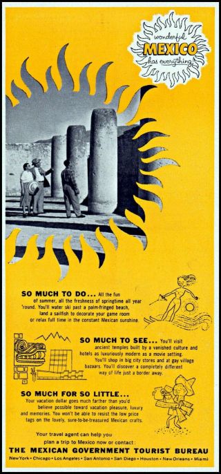 1955 Mexico Government Tourist Bureau Vacation Travel Vintage Art Print Ad Ads44