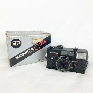Vintage Konica C35 Ef Hexanon F/2.  8 Point & Shoot 35mm Film Camera Box