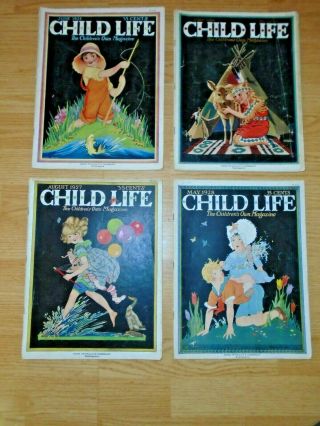 4 Child Life Vintage Magazines Aug.  1927,  May,  June & July 1928