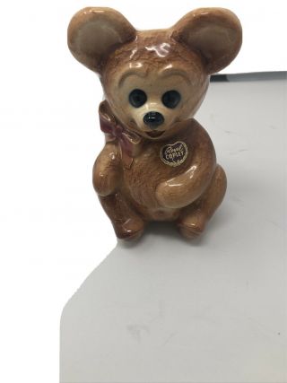 Vintage Royal Copley Teddy Bear Planter Vase With Red Bow