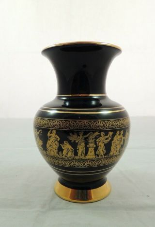 Greek Handmade Vase Spec Porc Made In Greece 24k Trim 5.  5” Inch Black/gold