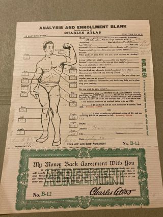 Vintage Charles Atlas 1945 Analysis Blank Strength & Health Muscle Building M6