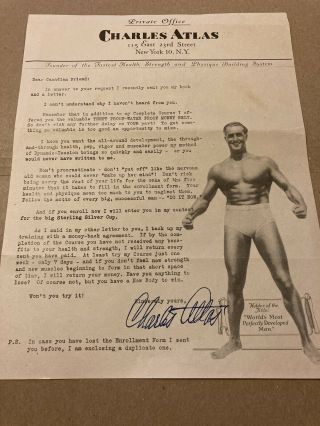 Vintage 1945 Charles Atlas Letter Dear Canadian,  Muscle Building Program M6