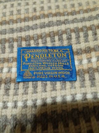 Vtg Pendleton USA Knit Fringed Throw Blanket Virgin Wool Beige 66x50 2