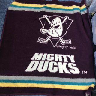 Vintage Biederlack Mighty Ducks Blanket Hockey Usa Acrylic Polyester 48 " X 53 "