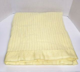Vintage Carters Baby Morgan Blanket Acrylic Nylon Satin Trim Yellow 37 