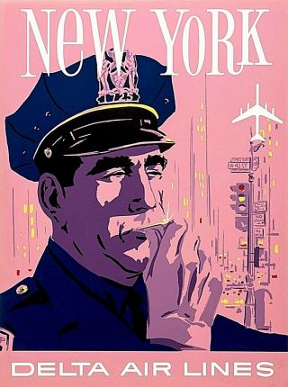 York Delta Air Lines Policeman United States Vintage Travel Art Poster Print