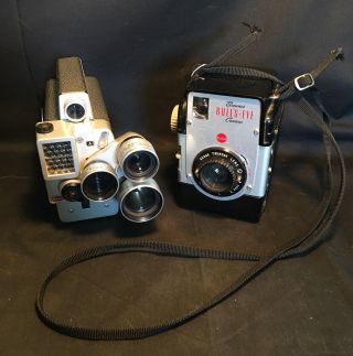 Old Vtg Collectible Kodak Cine Turret Camera & Brownie Bull 