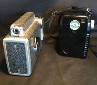 Old Vtg Collectible Kodak Cine Turret Camera & Brownie Bull ' s Eye Camera 2