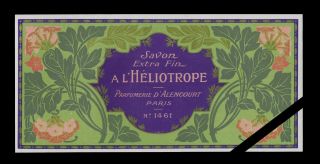 Vintage French Soap Label: Heliotrope,  No.  1461,  Parfumerie D 