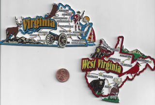 West Virginia And Virginia State Jumbo Map Magnets 7 Color 2 Magnets