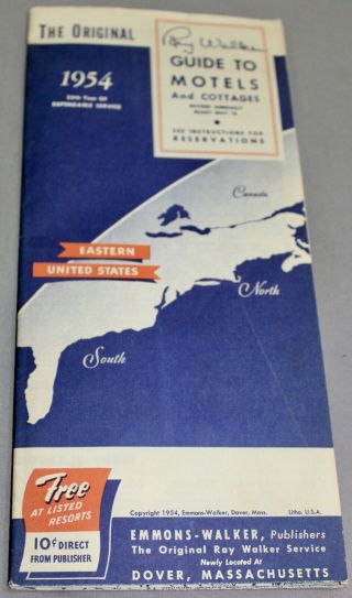 Vintage The Ray Walker Guide To Motels Eastern Us Brocheur - 1954 25th Yr