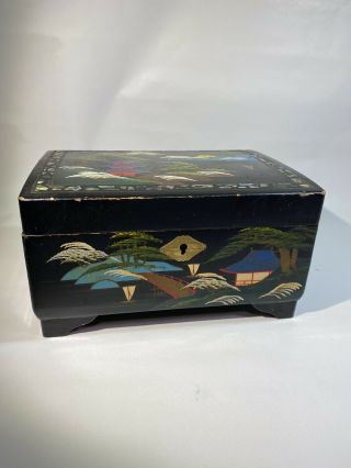 Vintage Japan Black Laquered Abalone Shell Inlay Jewelry Chest 2