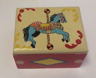 Vintage Nanco Wooden Hinged Lid Hand Painted Carousel Horse Trinket Jewelry Box