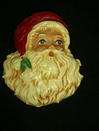 Vintage Christmas Brooch Lapel Pin: Santa Clause Head Ceramic