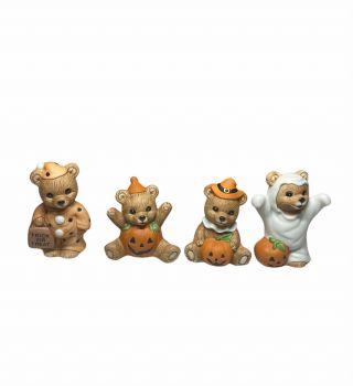 Vintage Homco Halloween Bears Figurine Set Of 4 Ghost Pumpkin Trick Or Treat