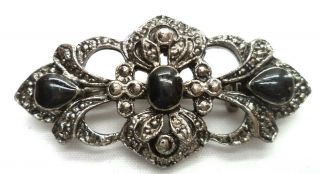 Stunning Vintage Estate Silver Tone Black Bead Flower 1 3/4 " Brooch 4048u