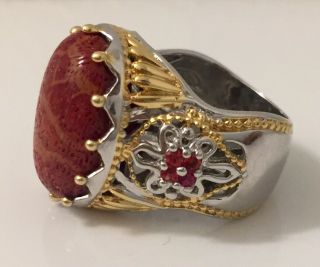 Vintage Michael Valitutti Gems En Vogue Sterling Silver Nh 925 Coral Ring Size 7